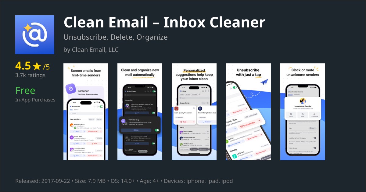 Clean Email: Inbox Cleaner & Unsubscriber | AppsHunter