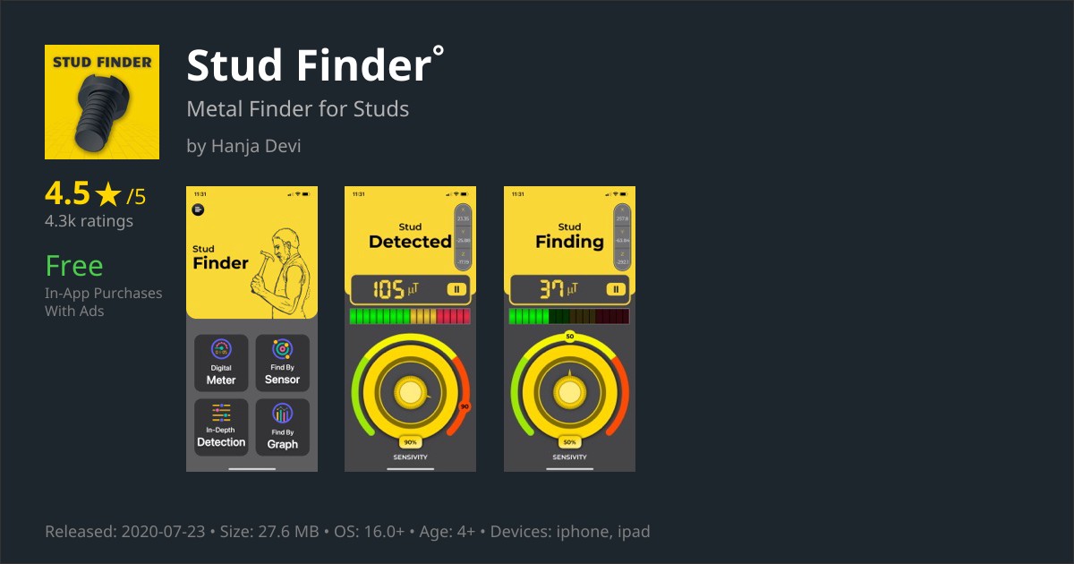 Stud Finder Metal Detector, Stud Locator AppsHunter