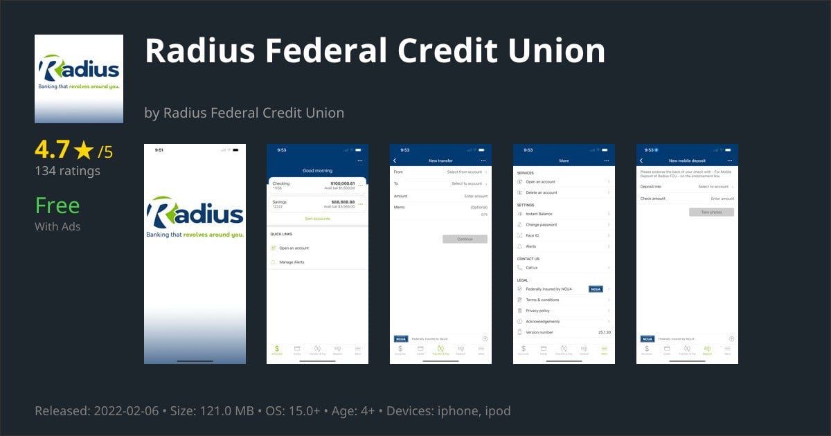 Radius Federal Credit Union - Mobile Banking & Bill Pay