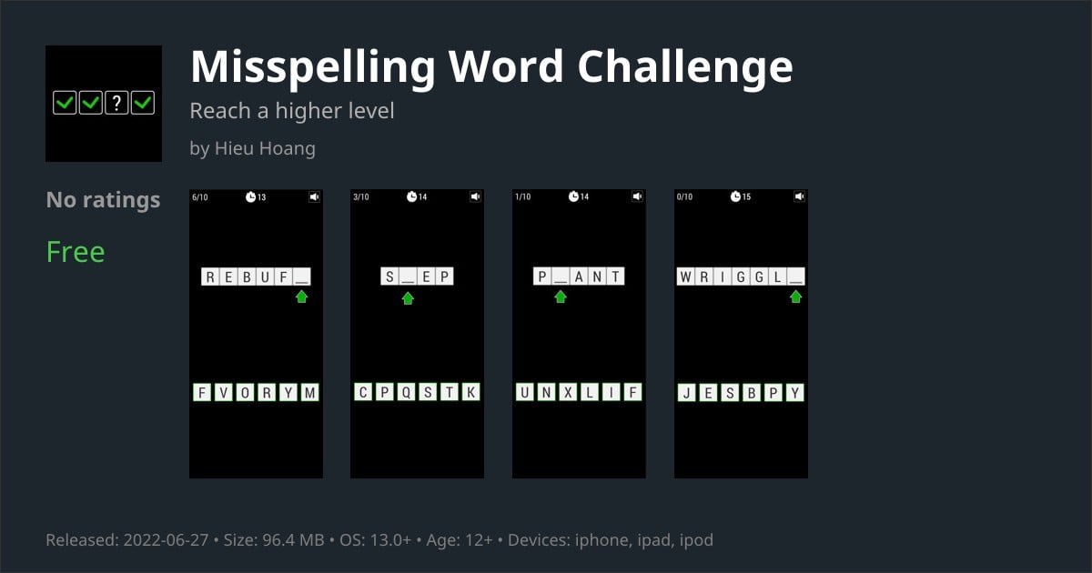 Misspelling Word Challenge Game for iPhone - Download