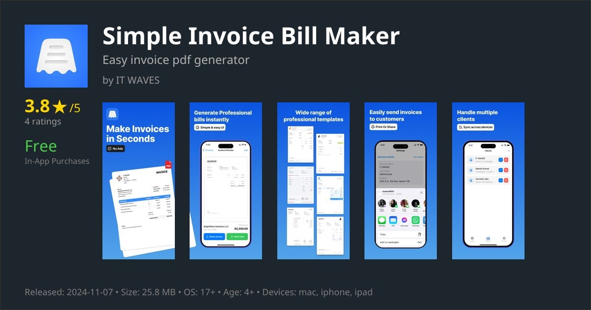 Simple Invoice Bill Maker - PDF Invoices, Billing