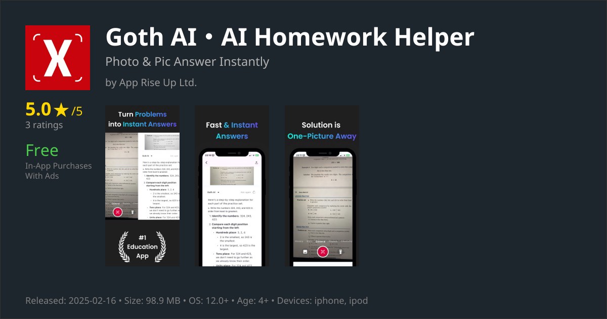 Goth AI・AI Homework Helper App Reviews – Features, Pricing & User Ratings