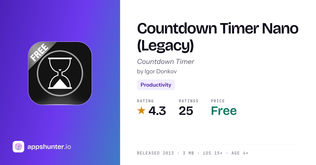 Countdown Timer Nano (Legacy) app for iPhone — Download